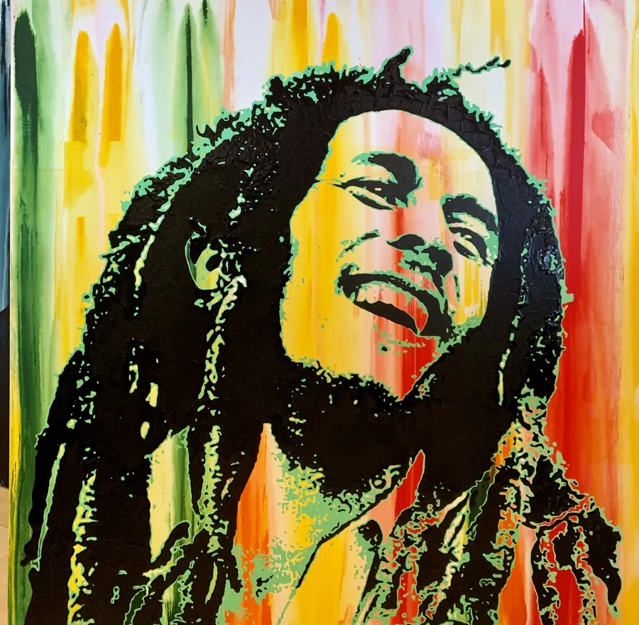 Bob Marley Days — Icon Collection painting by Erik Skoldberg, acrylic on canvas, 53 × 53 in
