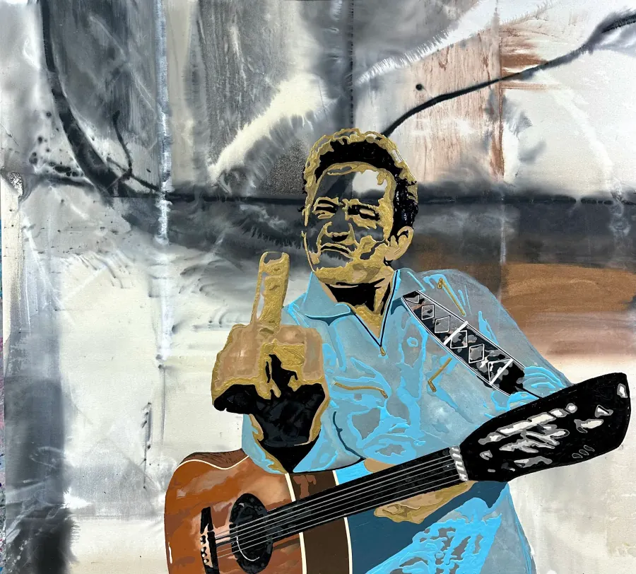 Johnny Cash Flippin — Icon Collection painting by Erik Skoldberg, acrylic on linen, 70 × 70 in
