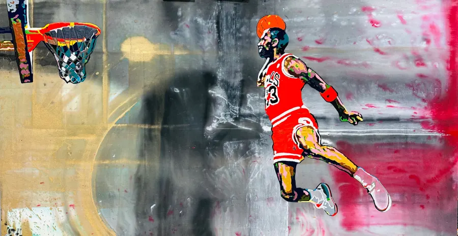 Michael Jordan  "The Flier" — Icon Collection painting by Erik Skoldberg, acrylic on linen, 96 × 52 in
