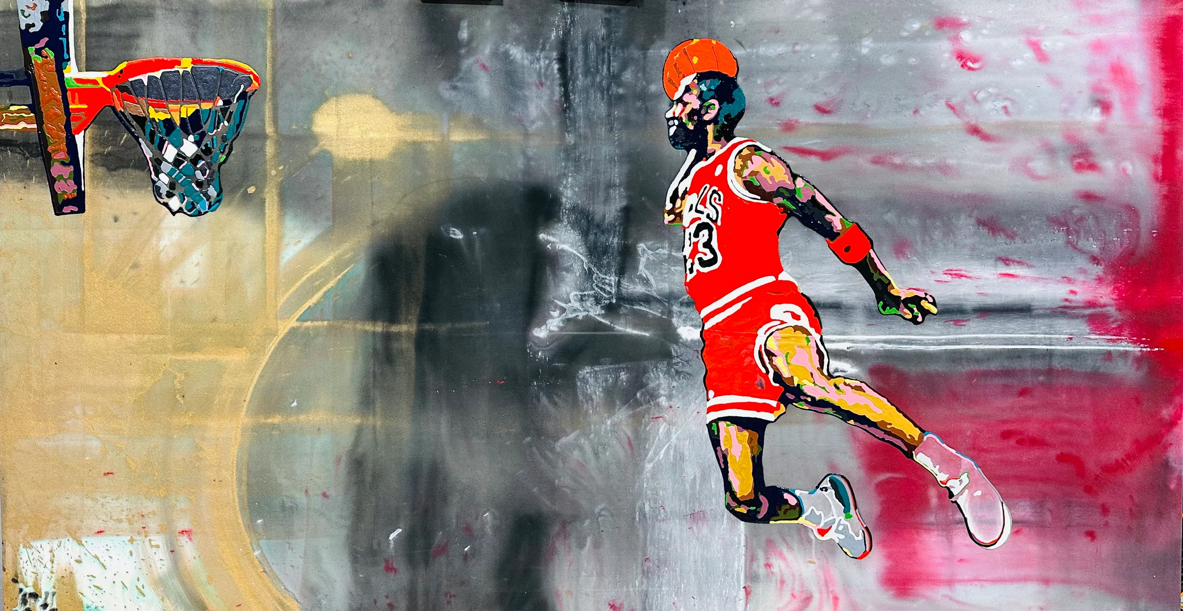 Michael Jordan "The Flier" — Icon Collection painting by Erik Skoldberg, acrylic on linen, 96 × 52 in